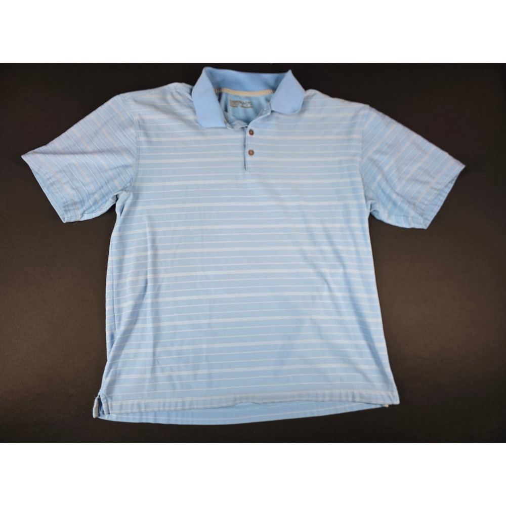 Nike Golf Mens Large Light Blue Striped Short Sleeve Polo Shirt Dri-Fit RN 56323
